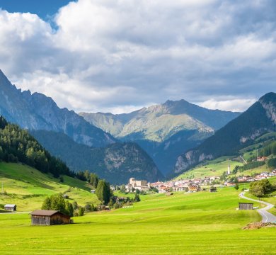Mountains surrounding the Austrian village Nauders. Both Italy (
