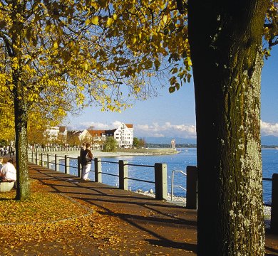 Herbstspaziergang auf der Uferpromenade bei Friedrichshafen