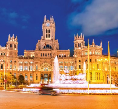 Nachts an der  Plaza de Cibeles, Madrid